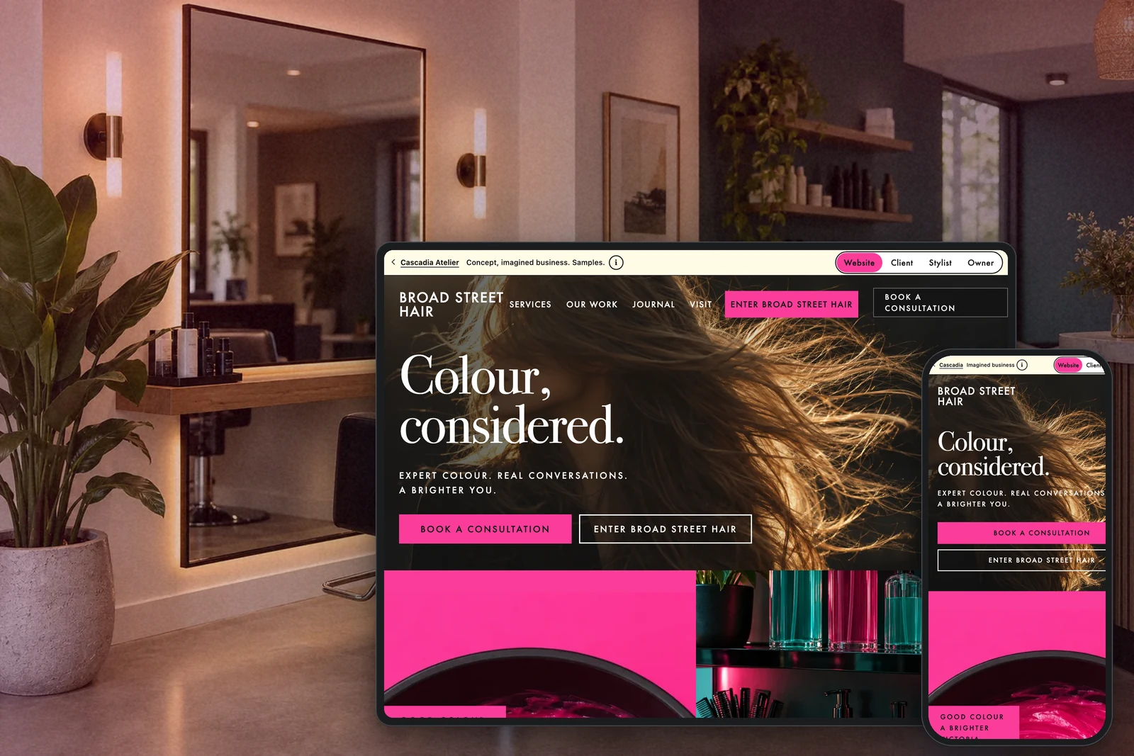 Hair studio website and app concept