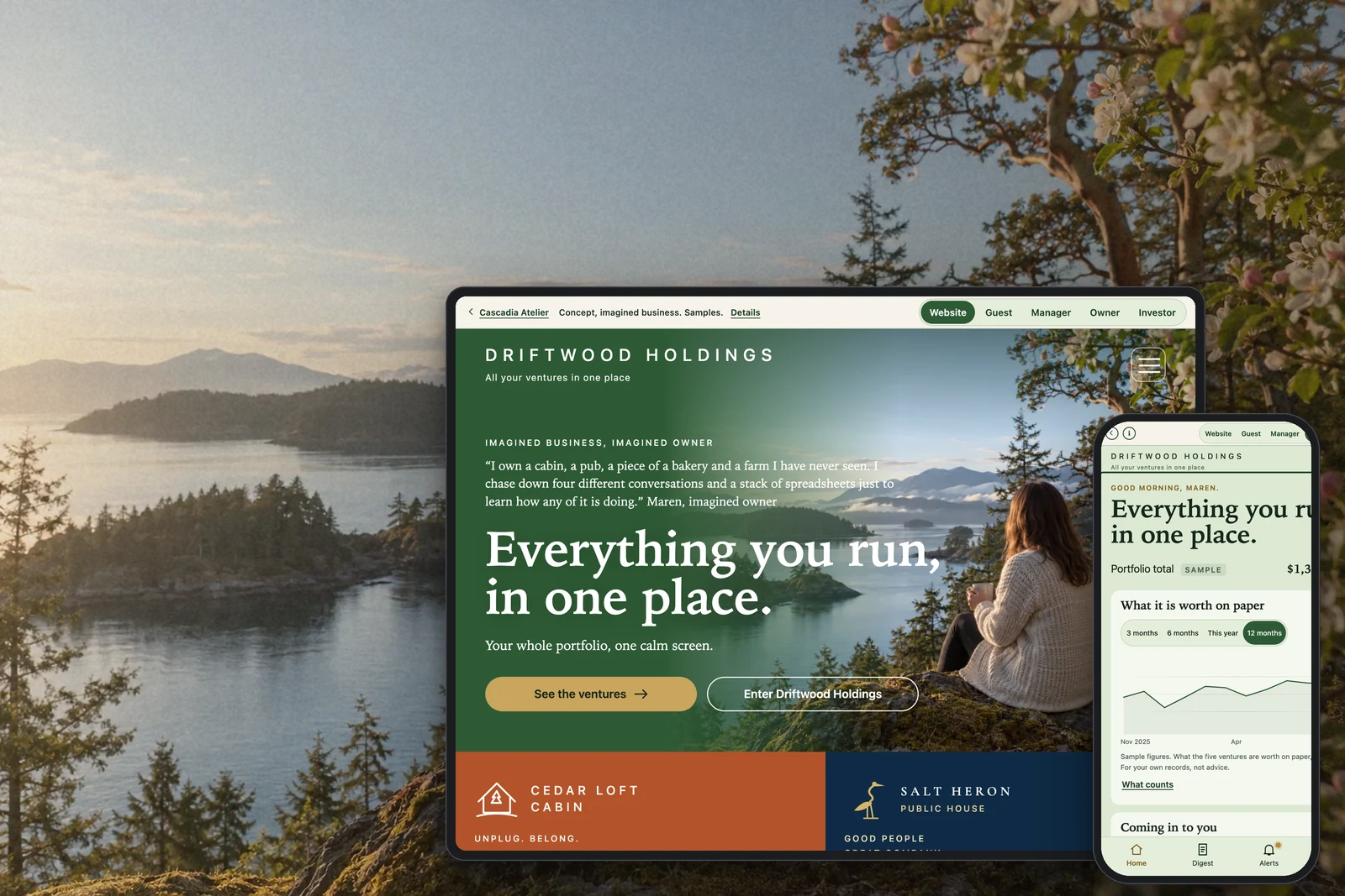 Multiple ventures website and app concept