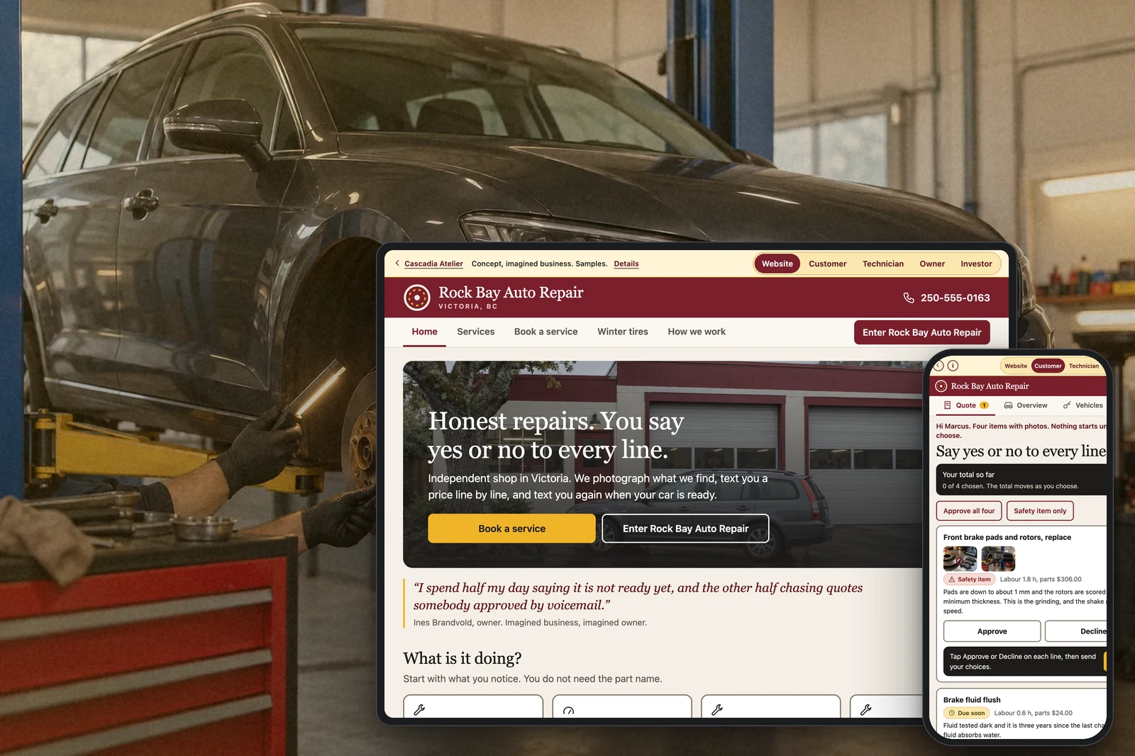 Auto repair website and app concept